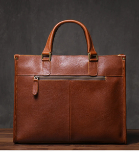 Classic Genuine Leather Vintage Laptop Briefcase with Crossbody Shoulder Strap Large Capacity Portable Durable Office Bag Brown - Product Image 2