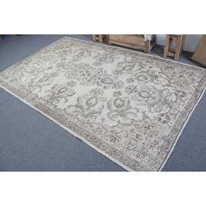 พรมวินเทจขนาดใหญ่ 5.5x8.9 ฟุต (168x271 ซม.) พรมขนสัตว์ลายพรางสีขาวสไตล์ตุรกี - Product Image 4