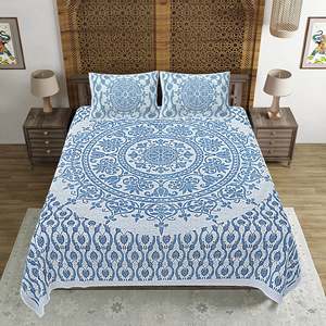 Juego de 3 Sábanas de Algodón con Diseño Floral Azul y 2 Fundas de Almohada (SHKV1040) - Product Image 2