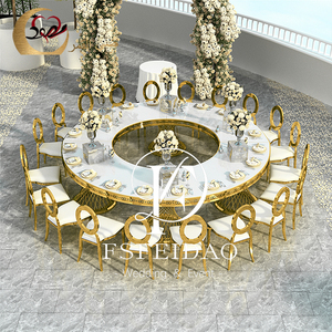 Wedding Furniture Customized Romantic&Elegant Modern Golden Stainless Steel Tempered Glass <b>Top</b> Half Moon Dining <b>Table</b> Set - Product Image 2