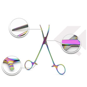 Ensemble de ciseaux hémostatiques en acier inoxydable revêtu de titane multicolores, instruments chirurgicaux manuels certifiés MOL, utilisation en chirurgie générale - Product Image 6