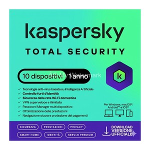 KASPERSKY TOTAL SECURITY 2024 PC / MAC / ANDROID / IOS - 1 ANNO - 10 DISPOSITIVI - Product Image 1