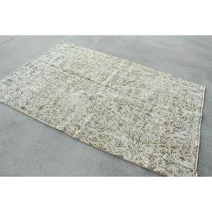4.4x6.9 ft Area Vintage Rug, Turkish Rug, Gray <b>Brown</b> Camouflage <b>Wool</b> Rug - Product Image 3