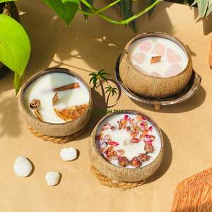 Natural Scented Soy <b>Candle</b> <b>Gift</b> <b>Set</b> with Coconut Shell Bowl for Diwali Easter or Ramadan Decor-Handmade in Vietnam - Product Image 1