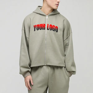 Sudadera con capucha y cremallera de gran tamaño de 350g/m2 de lana de algodón pesado de invierno con logotipo personalizado para hombre - Product Image 1