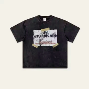 Camiseta de manga corta de punto de 275g de alta calidad con ajuste holgado de Color sólido personalizado para hombre Impresión directa digital con efecto de lavado desgastado - Product Image 4