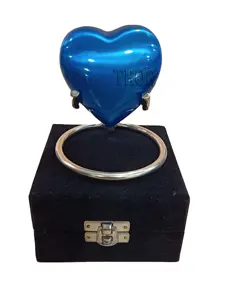 Recuerdo de urna en forma de corazón para cenizas, con caja y soporte de tinta azul, recuerdo de urna en forma de corazón