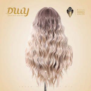 Zoey-DWY <b>Long</b> Wavy Synthetic <b>Wig</b> with T-Part Lace Front for Ombre Blonde Color Light Brown Lace - Product Image 3