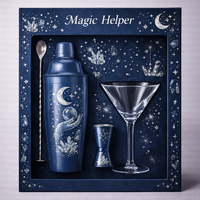 Ensemble de shakers à cocktails 4 pièces, kit de barman mystique avec verre à martini, coffret cadeau astrologique pour bar