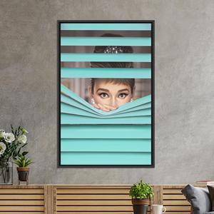 Audrey Hepburn Canvas Print: Retro Teal Shutter Design,BLACK <b>FRAMED</b> CANVAS - Product Image 1