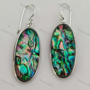 925 Sterling Silver Dangle Drop Earrings Handmade Natural <b>Abalone</b> <b>Shell</b> Blue Paua Oval Doublet Elegant Jewelry for Gift - Product Image 1