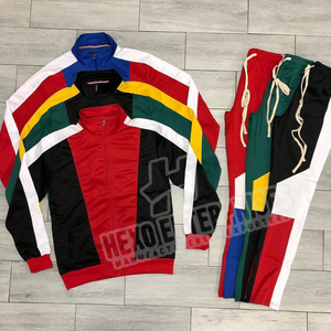 Traje deportivo de entrenamiento atlético de nailon y LICRA con logotipo personalizado, conjunto de dos piezas de bloque de Color con cremallera, chándal de secado rápido para hombre - Product Image 1