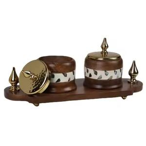 Juego de Recipientes de Madera Artesanales de Primera Calidad con Detalles Decorativos en Dorado, Ideal para Almacenamiento y Decoración de Cocina, Juego de 3 Piezas - Product Image 2