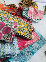 Lot de serviettes de cuisine artisanales en coton brodé, imprimées au bloc, à bord festonné, style Rajasthani, écologiques, pour la table