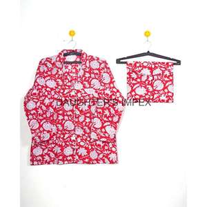 Conjunto de pijama estampado con bloque de mano de algodón indio, ropa de dormir floral para mujer, vestido de verano - Product Image 2