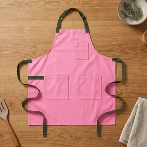 Pink Sleeveless Bib <b>Apron</b> with Three Pockets 100% Cotton Canvas Eco-Friendly Machine Washable for Cooking Daily Use - Product Image 1