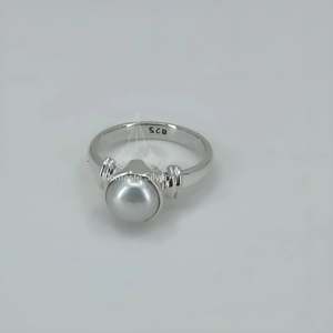 925 Sterling Silver Handmade <b>Dainty</b> Pearl <b>Ring</b> White Freshwater Boho June Birthstone Gift for Promise or Wedding - Product Image 4