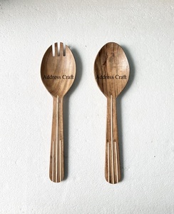 Serveur à salade en bois d'acacia de style unique meilleure qualité outil à salade cuillère fourchette couverts en bois prix de gros ustensiles de cuisine - Product Image 5
