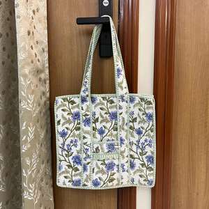 Floral Print Cotton Quilted Tote Bag Reusable Shopping Carryall Handmade Quilted Cotton Tote Large Indian Travel Shoulder Bag - Product Image 4