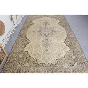 พรมวินเทจขนาด 5.5x9.2 ฟุต พรมตุรกีขนาดใหญ่ พรมขนสัตว์ลายสัตว์สีน้ำตาลเบจ - Product Image 1