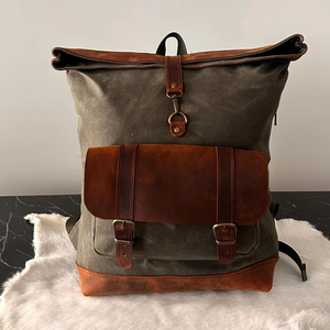 Sac à dos en toile et cuir, élégant, décontracté, pour voyages, école, ordinateur portable, vente en gros, LCBP-0027 - Product Image 1