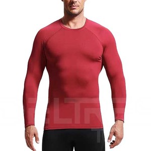 Chemises de gymnastique pour hommes T-shirts de compression en fibre Motif solide Chemise à col rond Vêtements en gros - Product Image 3