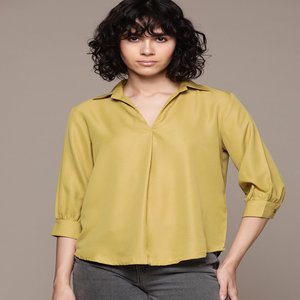 TENDANCE col de chemise à manches longues à revers robes d'été Design haut pour les femmes haut court personnalisé élégant dentelle nœud Paisley - Product Image 6