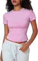 T-shirt en coton pour femme, coupe ajustée, respirant, léger, extensible, uni, col rond, manches courtes, écologique, séchage rapide, été, quotidien