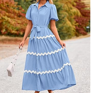 Atractiva ropa de moda de verano para mujer vestido informal Floral largo Maxi Thobe transpirable Khimar vestido con cuello en V 2025 - Product Image 5