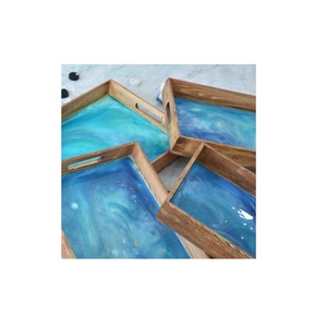 Plateau à fruits rectangulaire en bois et résine fait à la main pour la maison et la cuisine plateaux de service décoratifs en bois et en résine - Product Image 1