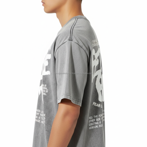 Camiseta Motivacional para Hombre con la Frase "FEEL THE FEAR", Tipografía Audaz, Estilo Urbano, Color Gris, Algodón, Logotipo Personalizado OEM - Product Image 4