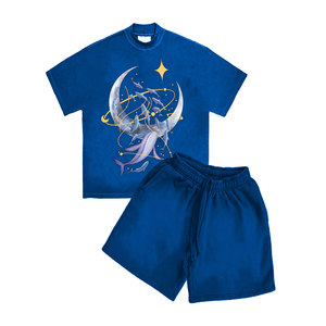 Conjunto de camiseta y pantalones cortos de algodón de dos piezas para niños pequeños de color liso personalizado para hombre al por mayor - Product Image 5