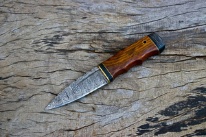 Handmade Luxurious Damascus Sgian Dubh Knife High-Polish Finish Right-Handed Wooden Fixed Hunting Outdoor Utility <b>Leather</b> Sheath - Product Image 4