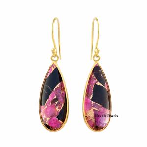 Good Quality Pink <b>Black</b> Copper Turquoise Bulk Jewelry Manufacturer Gemstone Drop 8x25mm <b>Dangle</b> 925 Sterling Silver Women <b>Earring</b> - Product Image 1