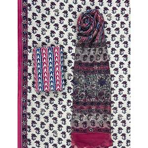 Ensemble de costume imprimé Khadi non cousu, style bloc, avec dupatta en mousseline pour le printemps/été, design bohème et sans col - Product Image 1