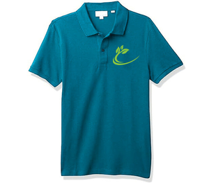 Chemise décontractée pour homme, manches courtes, vert sarcelle, en polyester/coton tricoté, infroissable, avec logo brodé sur le devant, respirante, coupe classique - Product Image 1