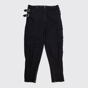 Pantalon cargo gothique punk taille 2XL, noir uni, coton extensible, boucle, plis, 2026 - Product Image 1