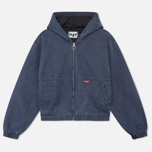 Sweat à capuche épais en coton 100% 500GSM, style streetwear, avec fermeture éclair, coupe courte, lavage au sable, couleur marine, OEM - Product Image 6