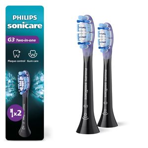 Têtes de brosse à dents électriques de rechange authentiques Philips Sonicare G3 Two-in-One, noires, lot de 2, HX9052/95 - Product Image 1
