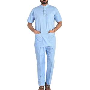 Conjunto médico para hombre, Top de manga corta con cuello mandarín y pantalones, uniforme azul claro - Product Image 1