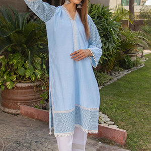 Robe d'été fantaisie pour femmes bleu clair longue durée indienne et pakistanaise Salwar Kameez vêtements confortables pour femmes - Product Image 3