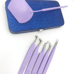 Pinzas de pestañas moradas con volumen al por mayor, embalaje personalizado, pinzas de extensión de pestañas con punta de fibra de acero inoxidable - Product Image 2