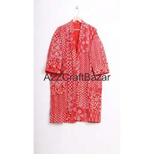 Veste Kantha matelassée faite à la main 100% coton pur imprimé floral Kimono japonais Bohème Écologique pour toutes les saisons - Product Image 1