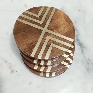 Nuevo Juego de Posavasos Elegantes de Madera con Incrustaciones de Latón Personalizadas, Ecológicos, de 8 mm de Grosor, para Decoración de Mesa, 4 Piezas - Product Image 2