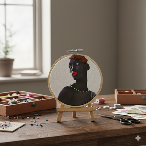 Aro de Bordado Moderno de Algodón Hecho a Mano para Colgar en la Pared - Edición de Belleza Audaz de Alto Contraste, Diseño Paparesta Redondo de 10 cm - Product Image 3