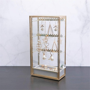 Organisateur de maquillage en verre avec bordure en métal doré, boîte de rangement, présentoir de luxe pour le bureau, pour pinceaux, rouge à lèvres et bijoux - Product Image 2