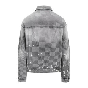Trendy Fashion Washed Classic Casual Grey <b>Black</b> Slim Fit Denim <b>Jean</b> Coat Men's Distressed Denim <b>Jacket</b> - Product Image 2
