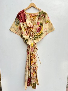 Caftan floral beige longue robe caftan pour les mamans plage couvrir vêtements de nuit indien caftan longue robe Maxi cadeau coton caftan - Product Image 3