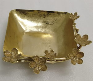 Plateau de service unique en laiton et acier pour la maison hôtel Restaurant vaisselle forme carrée couleur or fleur Design plateau de service et plat - Product Image 5