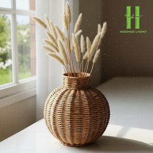 High Quality Minimalism Scallop Hand-woven Rattan <b>Decorative</b> <b>Vase</b> Rattan Table <b>Vase</b> Meticulous OEM From Vietnam Factory - Product Image 4